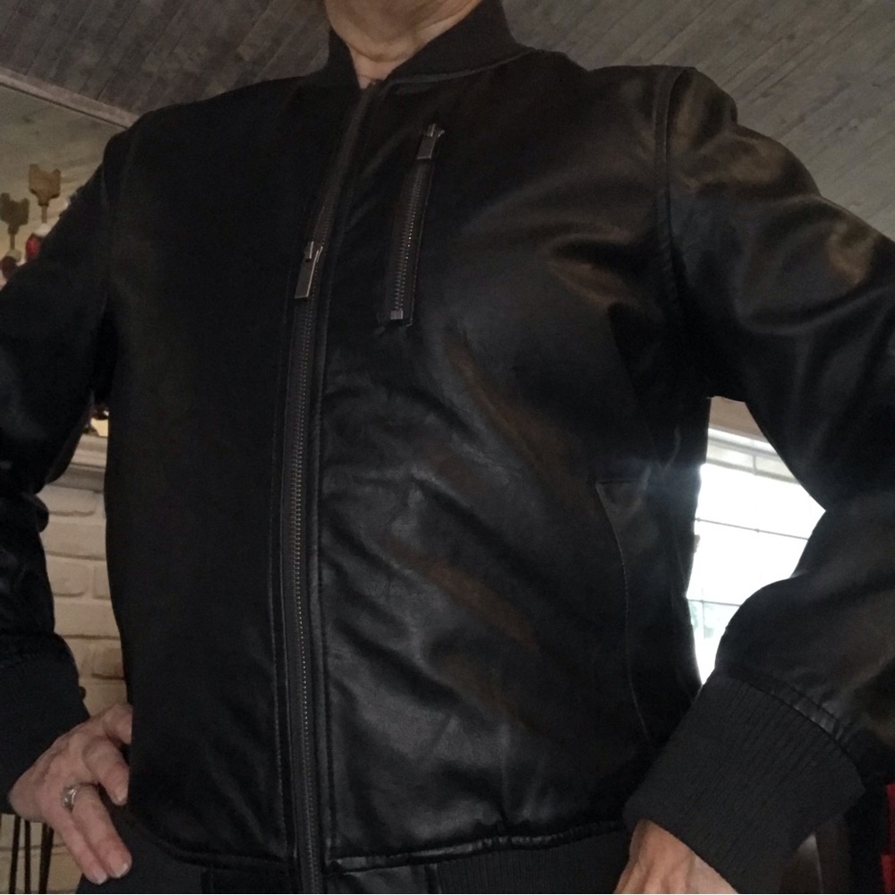 Leather like bomber jacket.